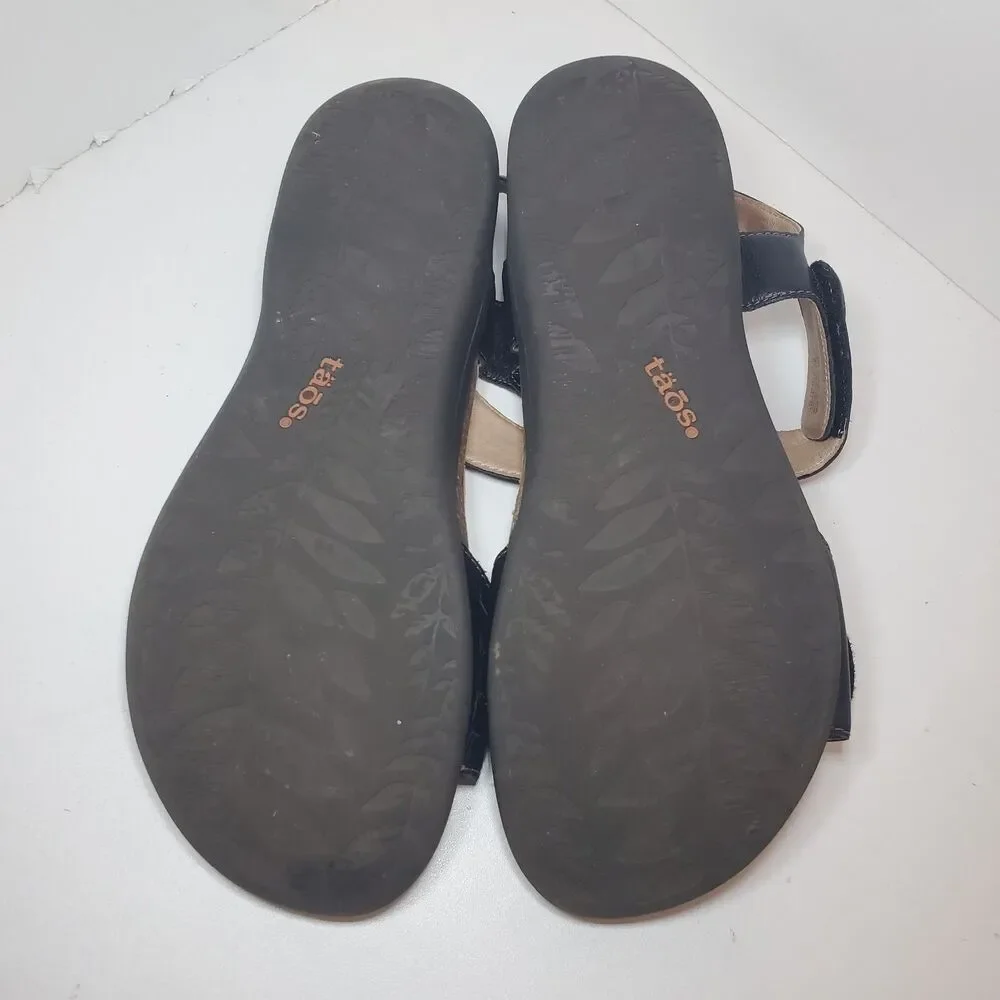 Taos Womens Sz 10 Pioneer Black Leather Silver Medallion Comfort Sandals